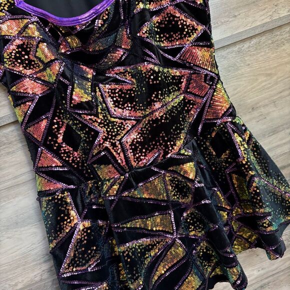 A Wish Come True 24203X Dance Costume Black Velvet Purple Gold Sequins Jazz Acro - Picture 6 of 10